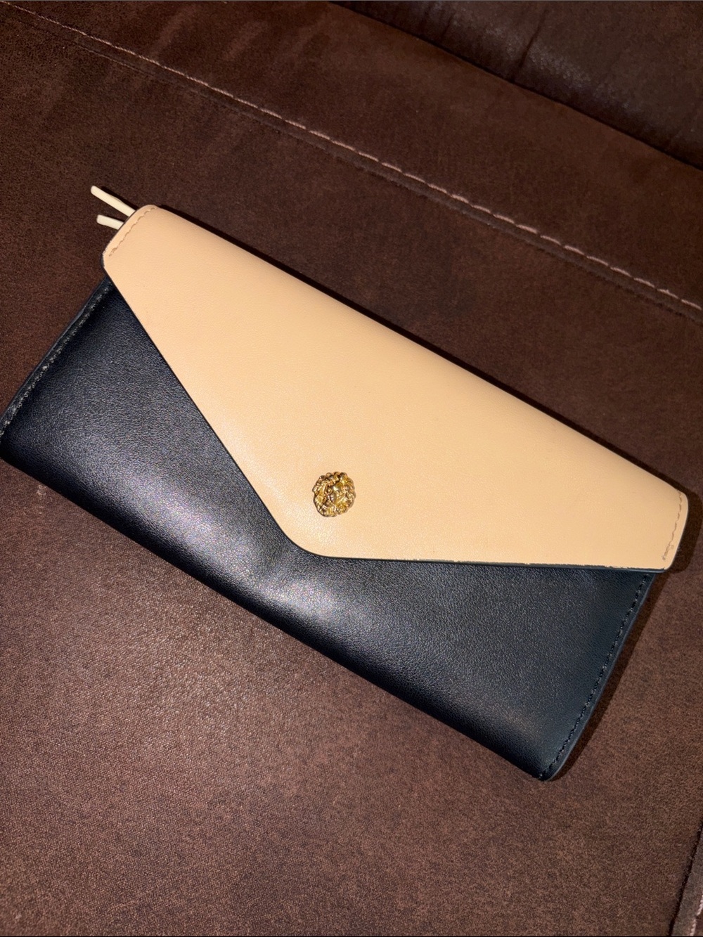 Anne Klein Black and Cream Envelope Wallet with Gold Accents